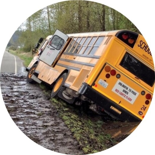 School bus accident with bus in the ditch along SR162